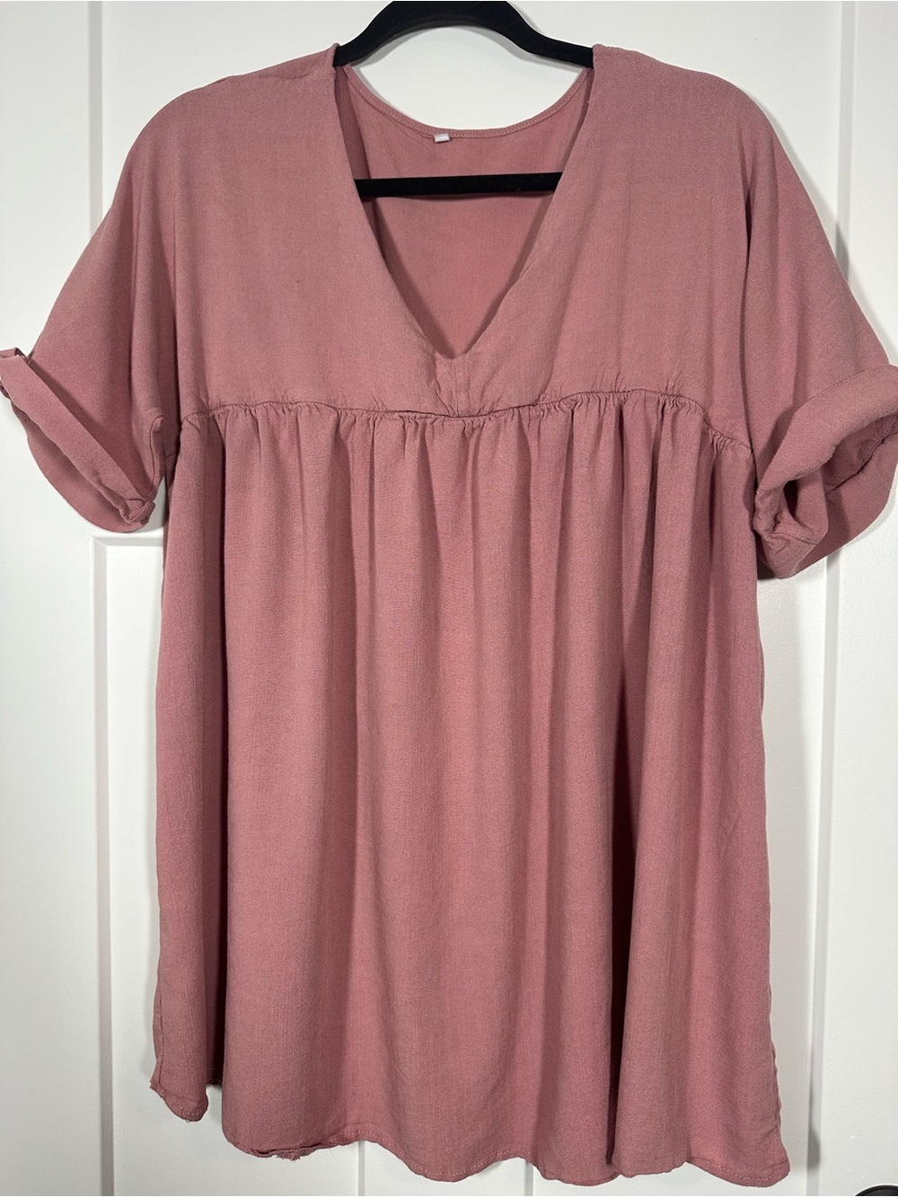 Relaxed V-Neck Mini Dress in Dusty Rose